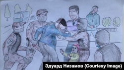 Эдуард Низамов үзенең тоткарлануы турында ясаган рәсемнәр