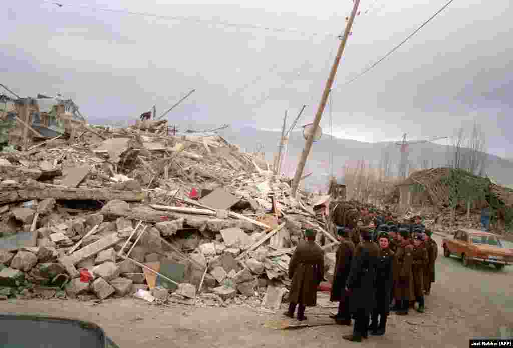 Along with Gyumri, the town of Spitak (pictured) was leveled, with most of the town's population lying "entombed&rdquo; after the quake.