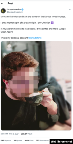 Anunțându-și presupusul proprietar „Ștefan”, Europe Invasion a folosit o fotografie a unui bărbat care spune că a fost postată fără acordul lui.