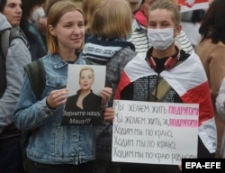 Protest la Minsk pentru eliberarea Mariei Kolesnikova, 8 septembrie 2020.