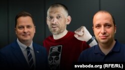 Старшы дарадца Ціханоўскай Франак Вячорка, палітоляг Аляксандар Фрыдман, былы палітвязень Сяргей Ціханоўскі. Ілюстрацыйны каляж 