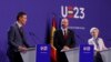 Premierul spaniol Pedro Sanchez (stânga), președintele Consiliului European Charles Michel și președinta Comisiei Europene, Ursula von der Leyen.