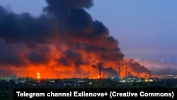 Пожежа на території Куйбишевського НПЗ у Самарській області РФ після удару дронами, 28 серпня 2025 року