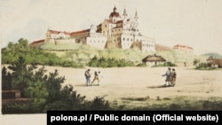 Почаєвський монастир у XVIII сторіччі. Під цією літографією, виданій до 1900 року, в підписі зазначено: «Намальовано з натури на камені Я. Собкевичем»