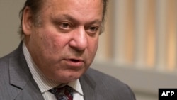 Pakistani Prime Minister Nawaz Sharif speaking at the U.S. Institute of Peace on October 22