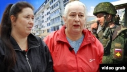 Фотоколаж: Олена та Світлана Колісниченки, власниці нерухомості в Криму, їхній будинок та військовослужбовець армії РФ