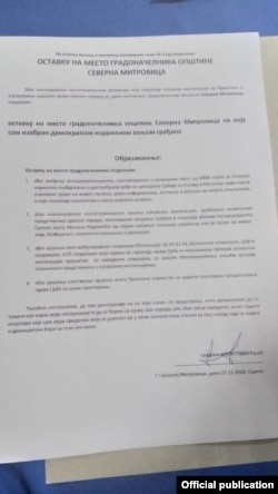 Dokumenti qe spjegon arsyet e dorëheqjes.