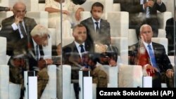 Președintele Andrzej Duda (centru), vicepreședintele SUA Mike Pence (dreapta) și președintele Ucrainei Volodimyr Zelenski (centru-spate), ceremoniile comemorative de la Varșovia, 1 septembrie 2019