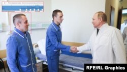 روسی ولسمشر ولادیمیر پوتین په مسکو کې له ژوبلو سرتېرو سره ګوري - د ۲۰۲۲ز کال د مې میاشتې انځور.