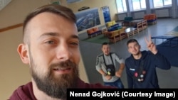 Nenad Gojković sa kolegama tokom blokade Visoke tehničke škole u Subotici, 28. maj 2025.
