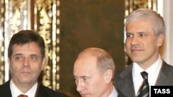 Vojislav Koštunica, Vladimir Putin i Boris Tadić u Kremlju, 25. januara 2008