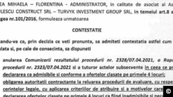 Contestația depusă de firma care s-a clasat pe locul cinci