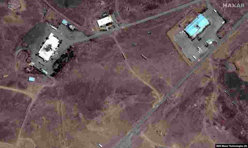Buildings damaged by strikes at a military site in Bid Kaneh, in northwestern Iran.