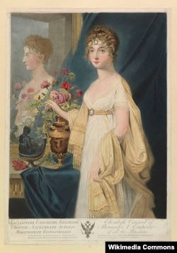 Портрет императрицы Елизаветы Алексеевны. Гравюра по картине Жан-Лорана Монье. 1805