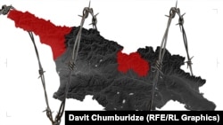 საქართველოს საილუსტრაციო რუკა. წითლად რუსეთის მიერ ოკუპირებული ტერიტორიები