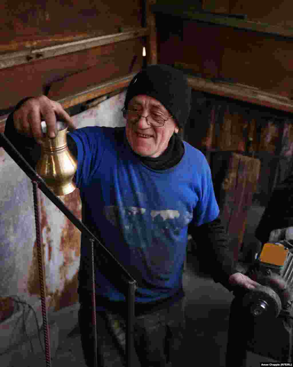 Artisan Edvard Jamakochian after grinding one of the traditional Armenian cups he makes for a living. "After those murders, this whole town was angry. It was the young guys who were out on the street kicking police cars in front of the Russian Consulate, but believe me, every household felt the same anger. I remember the last time the Russians killed here, too," Jamakochian says, referring to a 1999 incident involving two Russian servicemen. "A couple of soldiers came into the town drunk and shot up the center of town. Two of our people died and we never got justice. Now in court this Permyakov keeps asking for breaks and they give them to him! That's why we don't have faith in the trial. I don't like the Russians being here in Gyumri, but, to be frank with you, we are a small country in a dangerous neighborhood and we have no choice."