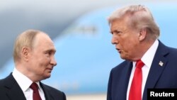 Уладзімер Пуцін і Дональд Трамп. 15 жніўня 2025 году 