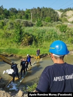 Instalarea pragurilor de liniștire pe pârâul Corund.