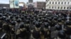 Police block protesters during a rally in support of jailed opposition leader Aleksei Navalny in St. Petersburg on January 31. 