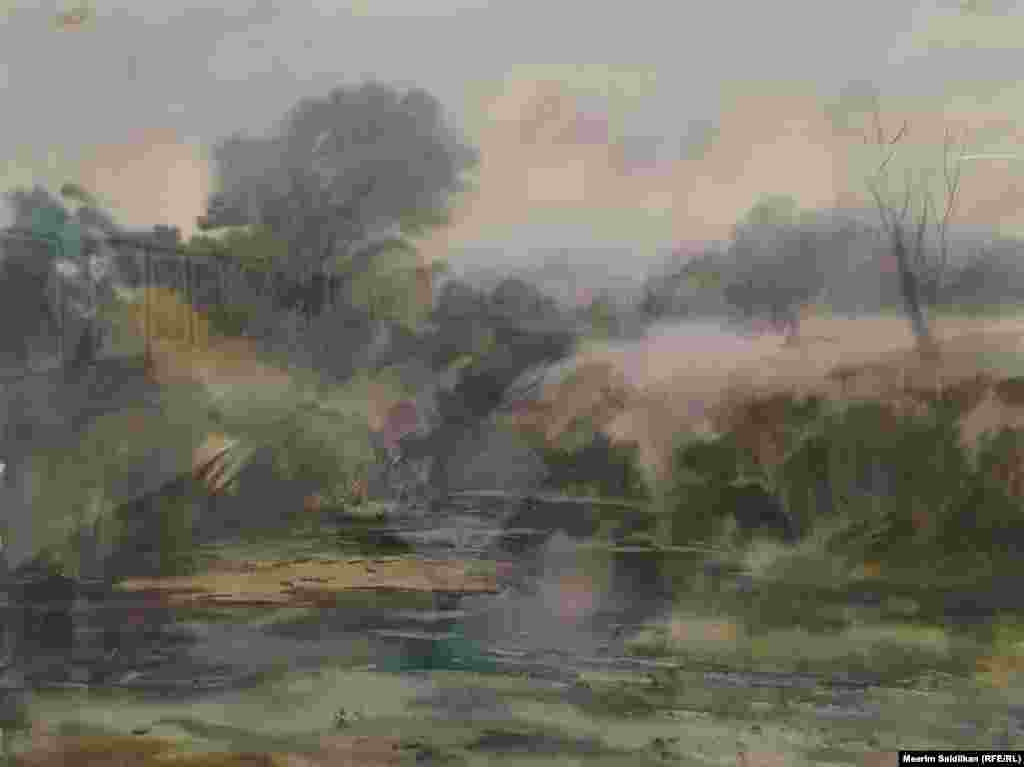 А.Ш. Кудаяровдун "Ар ташы. Ак дарыя" аттуу эмгеги, кагаз, акварель, 2013-жыл.