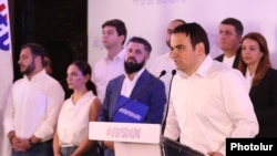 Armenia - Narek Karapetian presents a new movement launched by his jailed uncle, billionaire Samvel Karapetian, Yerevan, August 29, 2025.