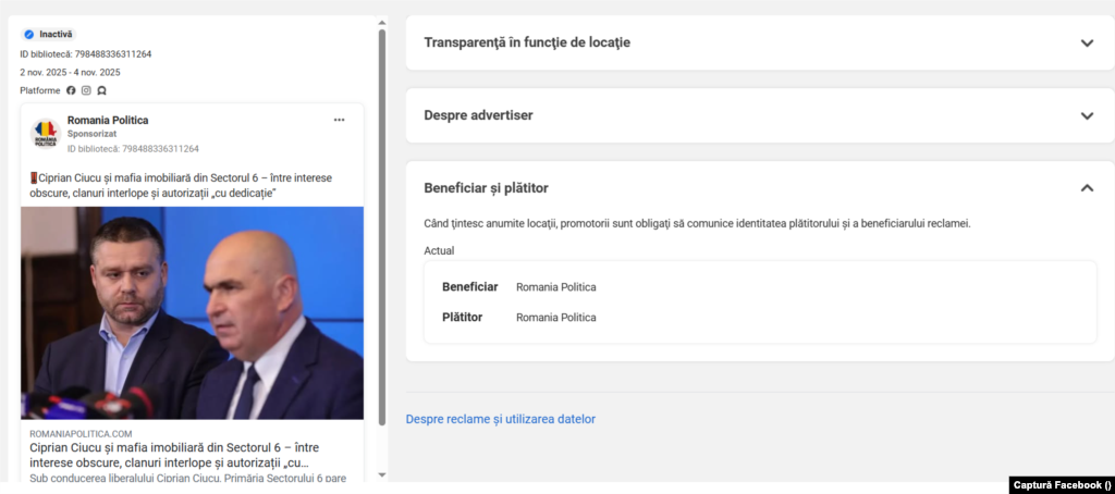 Postare plătită de România Politică împotriva lui Ciprian Ciucu.