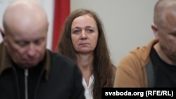 Ларыса Шчыракова на агульнай прэсавай канферэнцыі былых палітзьняволеных, вызваленых 11 верасьня.