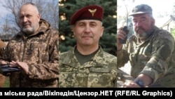 Екскомбриг 125-ї бригади ТрО генерал-лейтенант Артур Горбенко, екскомандувач ОТУ «Харків» бригадний генерал Юрій Галушкін, екскомандир 415-го батальйону 23-ї ОМБр полковник Ілля Лапін (зліва направо)