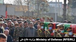 مراسم جنازه پیلوت‌های که در ولسوالی بهسود میدان وردک کشته شدند