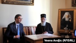 Premijer Aleksandar Vučić i patrijarh Irinej na susretu dan nakon presude Karadžiću, foto: Vesna Anđić
