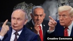 Владимир Путин, Беньямин Нетаньяху, Дональд Трамп (слева направо). Коллаж 