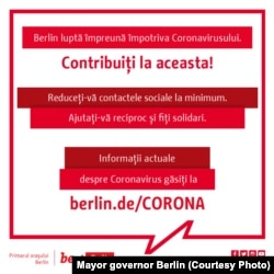 Informații despre coronavirus; sursa: Primarul guvernator al Berlinului