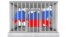 Russia – Sanctions. Map of Russia in Metal Cage with Lock on a white background 