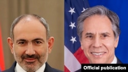 Премьер-министр Армении Никол Пашинян (слева) и госсекретарь США Энтони Блинкен 