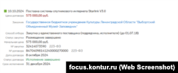 Данные о закупке Выборгским музеем-заповедникоv системы спутникового интернета Starlink