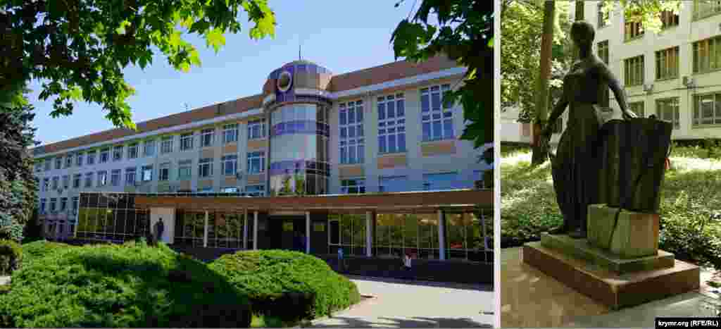 Фасад біля головного входу в колишній Сімферопольський держуніверситет імені Фрунзе став модернішим. Зараз тут &laquo;Кримський федеральний університет&raquo;. До 2014 року в приміщенні функціонував Таврійський національний університет імені Вернадського. Пам'ятник викладачам та студентам, які загинули в роки Другої світової війни, тепер губиться серед зелені у внутрішньому дворі вишу