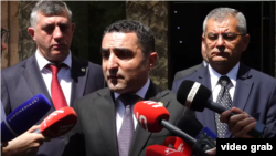 Armenia - Romanos Petrosian talks to journalists outside the ENA headquarters in Yerevan, July 21, 2025.