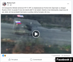 Remus Curt a postat video-ul cu tancul rusesc ce poartă steagurile SUA și Rusiei.