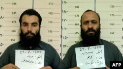 A combo photo shows two Taliban prisoners, Anas Haqqani (left) and Hafiz Rashid, who were released in November 2019.