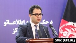 هارون چخانسوری سخنگوی ریاست جمهوری افغانستان حین کنفرانس خبری در کابل. 07 April 2019 