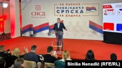 Radovan Kovačević, generalni sekretar SNSD-a, na konferenciji za medije u izbornoj noći 23. 11. 2025.