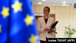 Përfaqësuesja e Lartë e Bashkimit Evropian për Politikë të Jashtme dhe Siguri, Kaja Kallas, në Bruksel më 19 mars 2025.