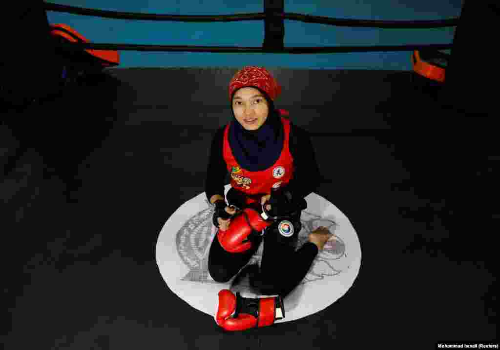 Kawsar Sherzad, 17, at her Thai boxing club in Kabul. "Afghan females have&nbsp;made a lot of achievements in sports. I am optimistic that the Taliban will accept these achievements."