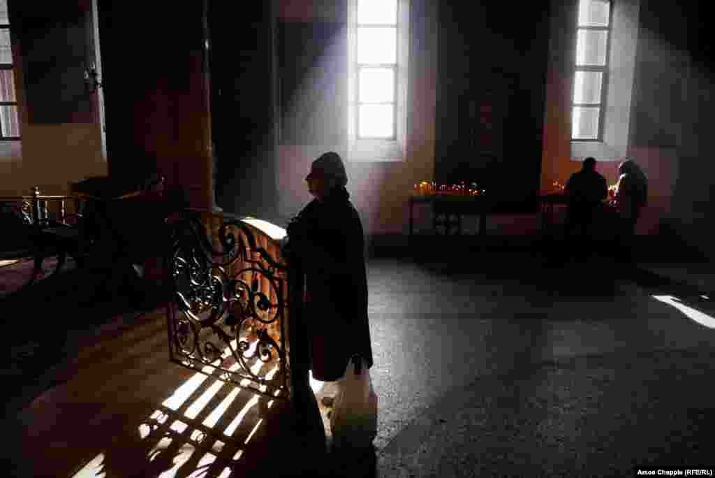 None Arajhanian on one of her daily visits to the Cathedral of the Holy Mother of God. The church, on Gyumri's main square, is one place you're unlikely to find a Russian soldier. Russians and Armenians follow different branches of Christianity and have separate churches in the city.