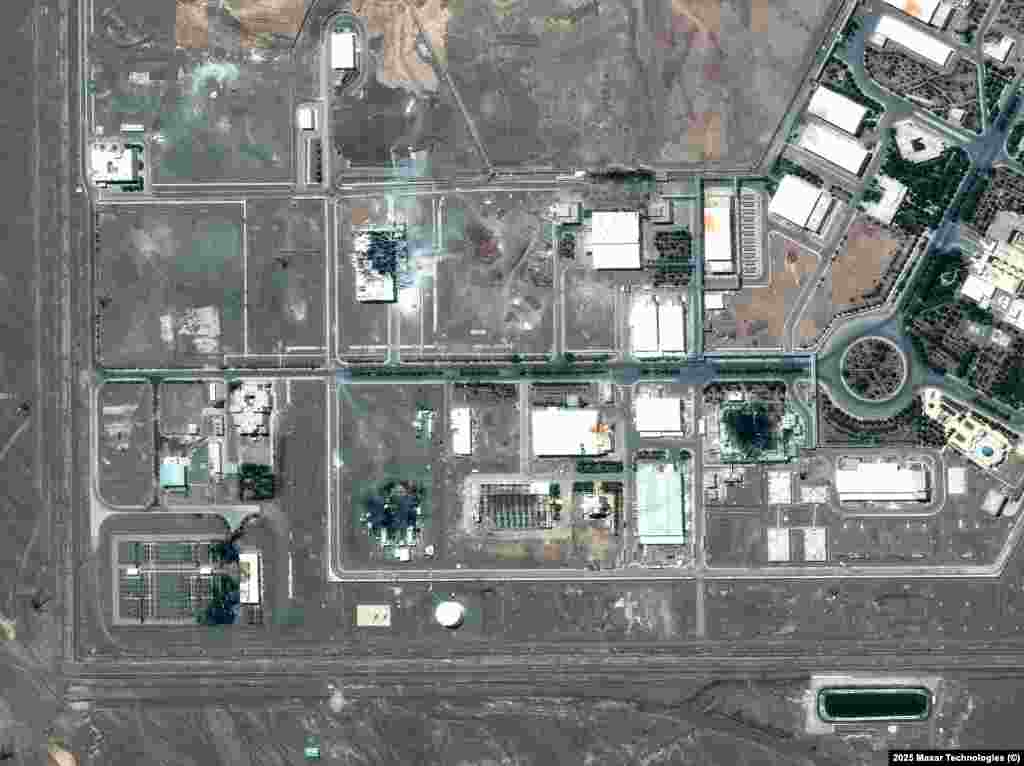A detail of the Natanz uranium enrichment facility, a key site of Iran's nuclear program, showing several buildings destroyed.