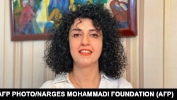 A handout photo provided by the Narges Mohammadi Foundation in October 2023 shows an undated, unlocated photo the Iranian rights campaigner. 