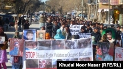 FILE: Baloch activists protest against enforced disappearcnes in Balochistan's provincial capital Quetta.