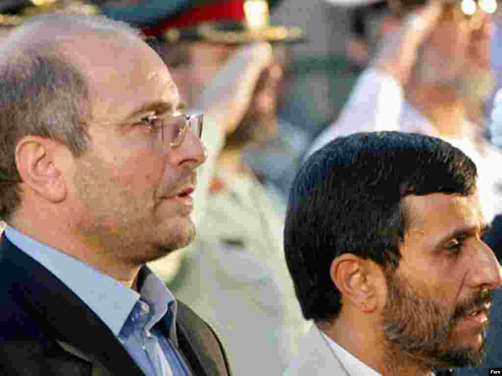 A DARK-HORSE CANDIDATE: Fifty-one-year-old Mohammad Baher Qalibaf (shown here on the left with Ahmadinejad), is a former senior IRGC commander and the mayor of Tehran since 2005. He is considered a moderate conservative. He is reportedly attracting growing support within the clerical establishment because of his management skills. One analyst in Tehran has described him as a man of action who has managed to improve the capital's image. He took just under 14 percent of the vote in the 2005 presidential poll, failing to reach the second round.
