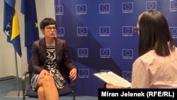 Comisara europeană pentru extindere, Marta Kos, în timpul interviului acordat Serviciului Balcanic al Europei Libere, la Sarajevo, pe 23 septembrie 2025.