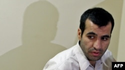 Abdolhamid Rigi arrives at a press conference in the city of Zahedan.